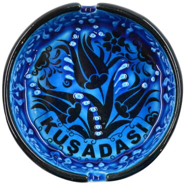 Kusadasi Themed Turkish Ceramic Turquoise Ashtray Big Size - 6