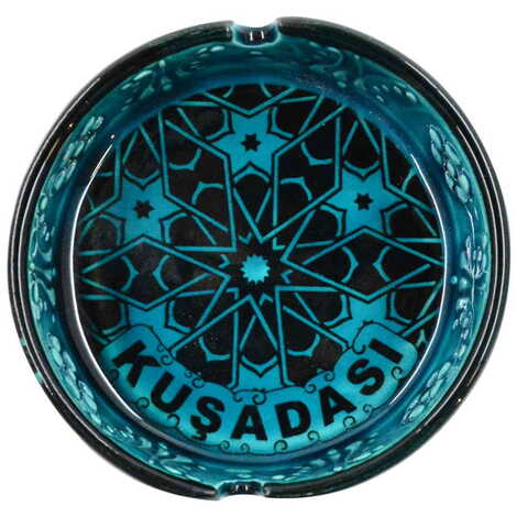 Kusadasi Themed Turkish Ceramic Turquoise Ashtray Small Size - 4