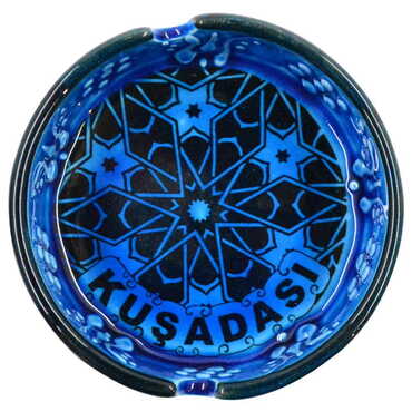 Kusadasi Themed Turkish Ceramic Turquoise Ashtray Small Size - 5