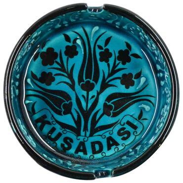 Kusadasi Themed Turkish Ceramic Turquoise Ashtray Small Size - 6