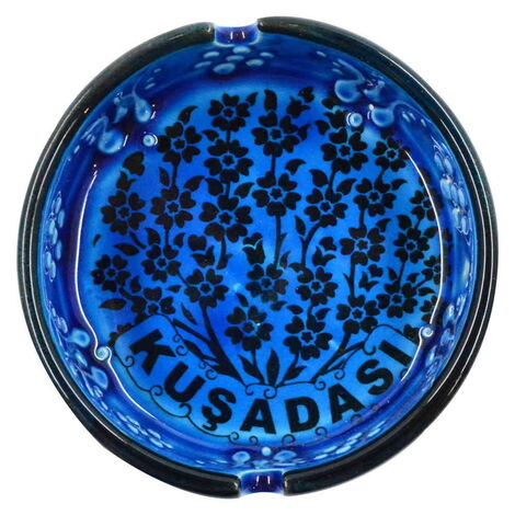 Kusadasi Themed Turkish Ceramic Turquoise Ashtray Small Size - 7