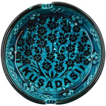 Kusadasi Themed Turkish Ceramic Turquoise Ashtray Small Size - 8