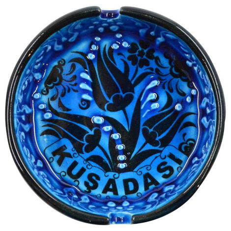 Kusadasi Themed Turkish Ceramic Turquoise Ashtray Small Size - 9