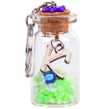 Letter Themed Collectible Glass Bottle Shape Keychain - 14