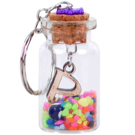 Letter Themed Collectible Glass Bottle Shape Keychain - 19