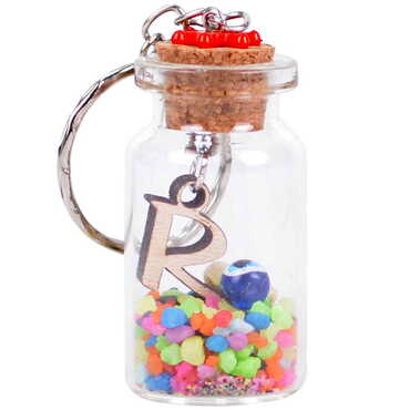 Letter Themed Collectible Glass Bottle Shape Keychain - 20