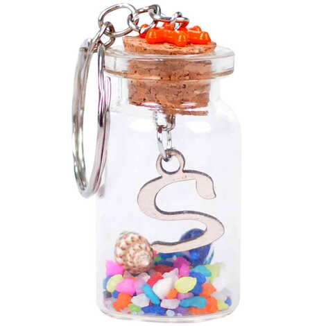 Letter Themed Collectible Glass Bottle Shape Keychain - 21