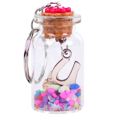 Letter Themed Collectible Glass Bottle Shape Keychain - 24