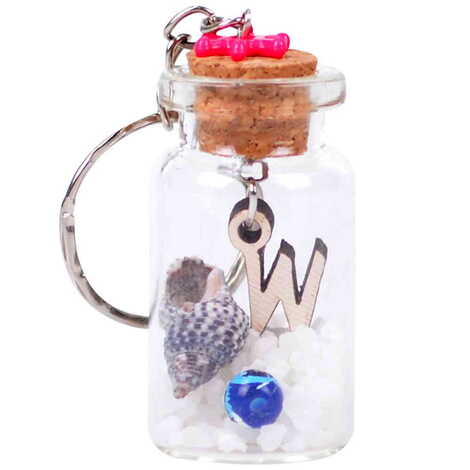 Letter Themed Collectible Glass Bottle Shape Keychain - 26