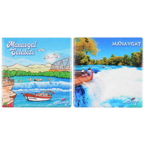 Manavgat Themed Ceramic Square Fridge Magnet 6 cm - 2