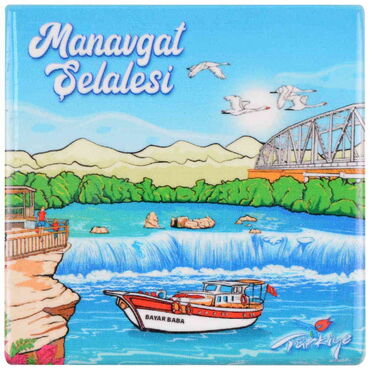 Manavgat Themed Ceramic Square Fridge Magnet 6 cm - 3