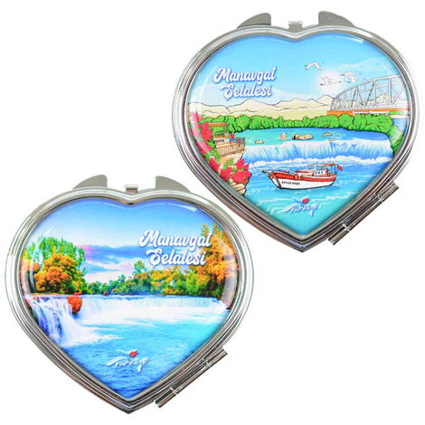 Manavgat Themed Customised Metal Epoxy Travel Make Up Compact Heart Shaped Mirror 70x65x8 mm - 5