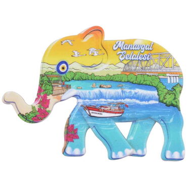 Manavgat Themed Customised UV Printed Plastic Base Elephant Shaped Fridge Magnet 86x62 mm - 3