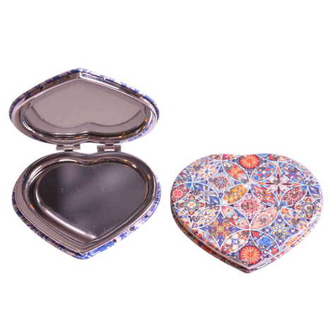 Mandala Themed Custom Printed Heart Shape Compact Mirror - 3