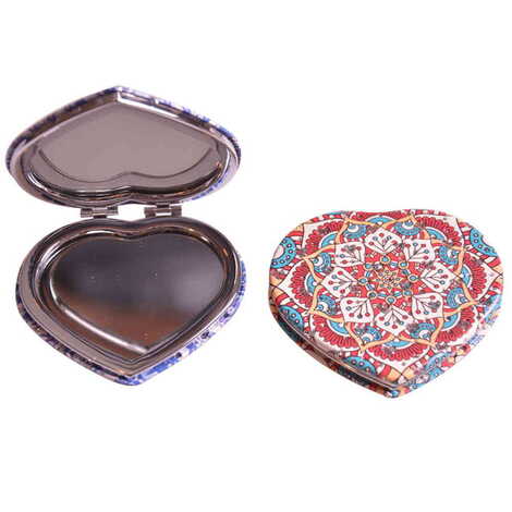 Mandala Themed Custom Printed Heart Shape Compact Mirror - 4