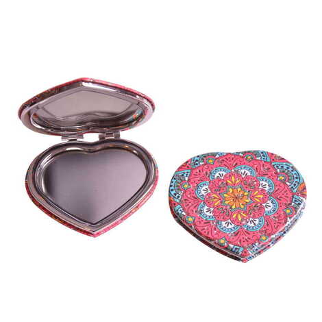 Mandala Themed Custom Printed Heart Shape Compact Mirror - 9