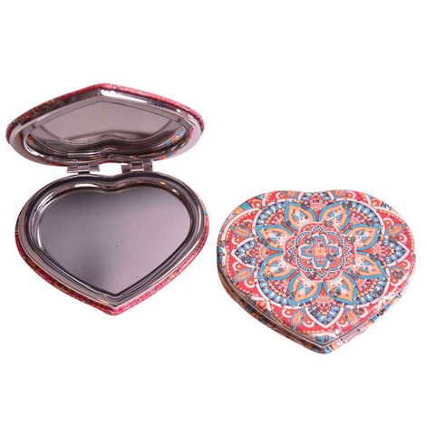 Mandala Themed Custom Printed Heart Shape Compact Mirror - 12