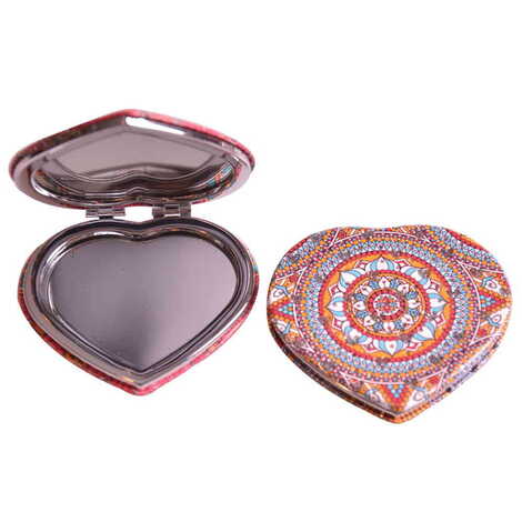 Mandala Themed Custom Printed Heart Shape Compact Mirror - 13