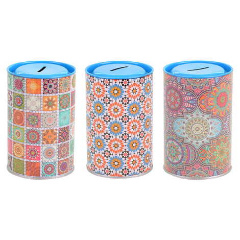 Mandala Themed Customised Kids Tin Round Coin Box 83x83x125 mm - 2