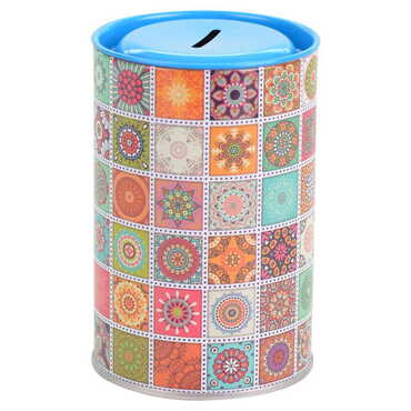 Mandala Themed Customised Kids Tin Round Coin Box 83x83x125 mm - 3