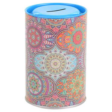 Mandala Themed Customised Kids Tin Round Coin Box 83x83x125 mm - 4