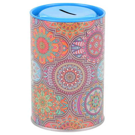 Mandala Themed Customised Kids Tin Round Coin Box 83x83x125 mm - 6