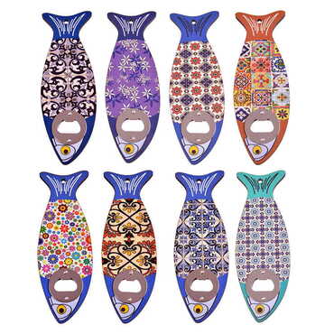 Mandala Themed Fish Shaped Printed MDF Wooden Bottle Opener 190x70 mm - 2