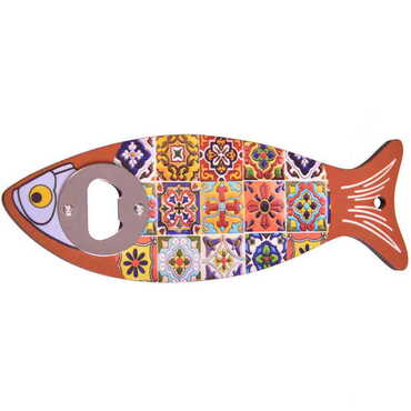 Mandala Themed Fish Shaped Printed MDF Wooden Bottle Opener 190x70 mm - 7