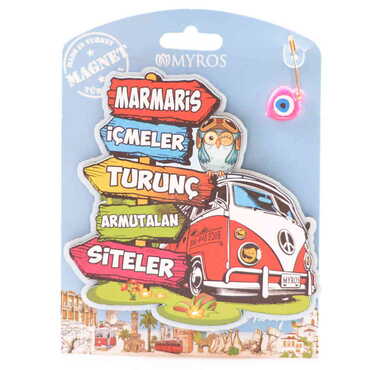 Marmaris Region Themed Wooden UV Printed Custom Backing Carded Fridge Magnet - 3