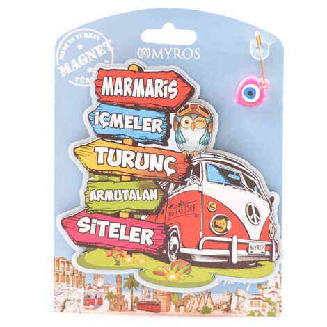 Marmaris Region Themed Wooden UV Printed Custom Backing Carded Fridge Magnet - 3