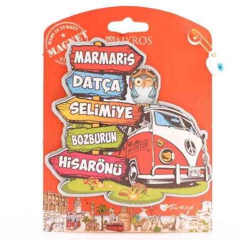 Marmaris Region Themed Wooden UV Printed Custom Backing Carded Fridge Magnet - 4