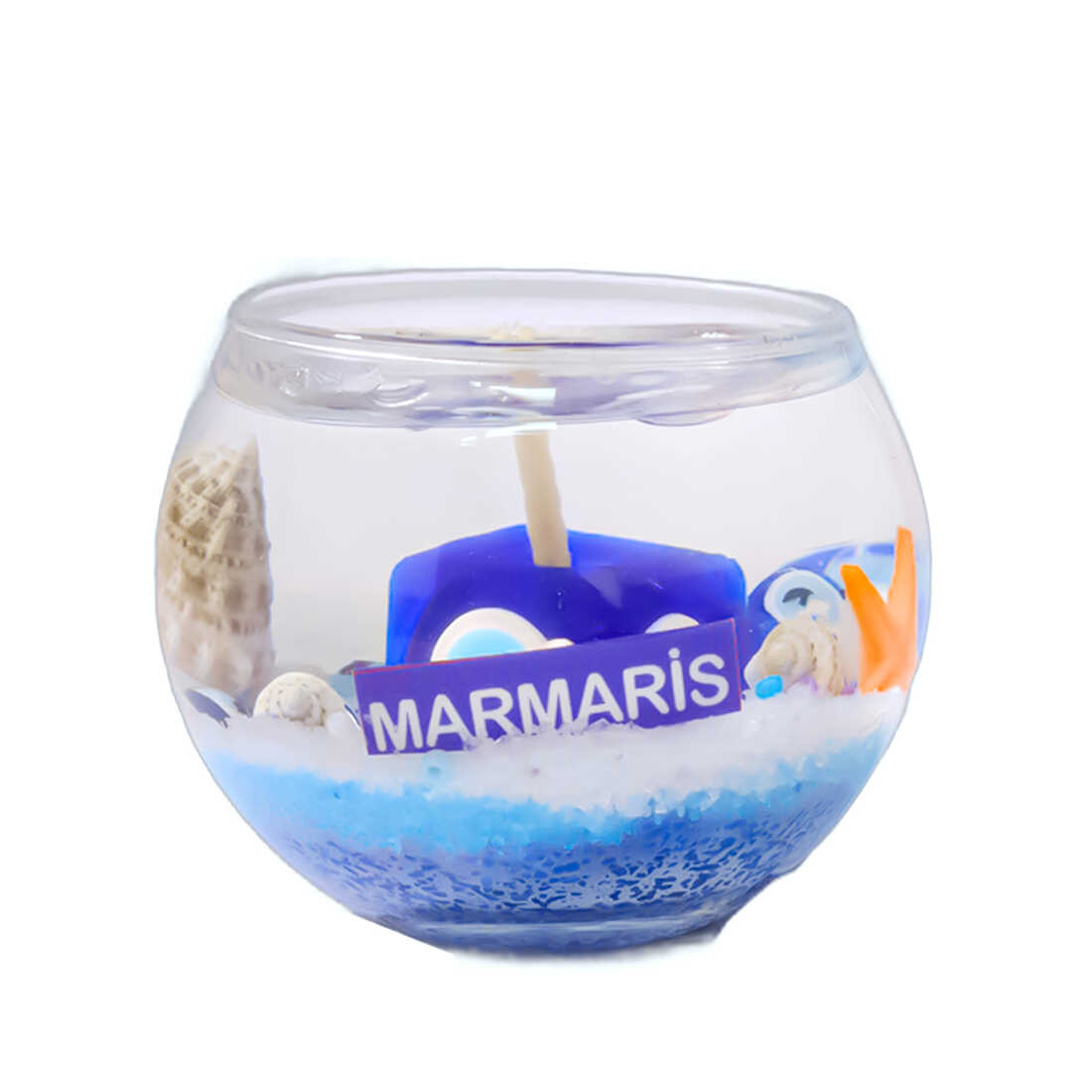 Marmaris Temalı Küçük Boy Yuvarlak Cam Bardak Jel Mum