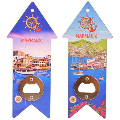 Toptan Marmaris Temalı Myros Ahşap Ok Açacak Magnet 193x82 mm - 2