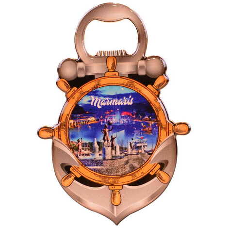 Marmaris Themed Anchor Shaped Metal Magnetic Bottle Opener 105x72 mm - 4