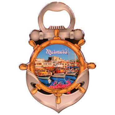 Marmaris Themed Anchor Shaped Metal Magnetic Bottle Opener 105x72 mm - 5