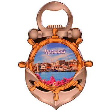 Marmaris Themed Anchor Shaped Metal Magnetic Bottle Opener 105x72 mm - 6