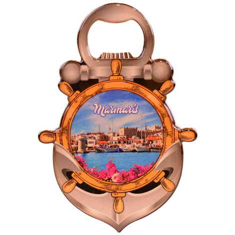 Marmaris Themed Anchor Shaped Metal Magnetic Bottle Opener 105x72 mm - 6