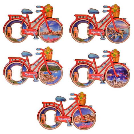 Marmaris Themed Bicycle Shaped Metal Magnetic Bottle Opener 100x65 mm - 3