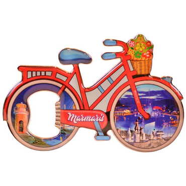 Marmaris Themed Bicycle Shaped Metal Magnetic Bottle Opener 100x65 mm - 4