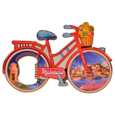 Marmaris Themed Bicycle Shaped Metal Magnetic Bottle Opener 100x65 mm - 5