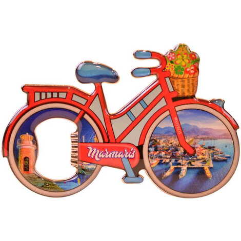 Marmaris Themed Bicycle Shaped Metal Magnetic Bottle Opener 100x65 mm - 6