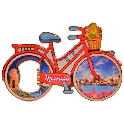 Marmaris Themed Bicycle Shaped Metal Magnetic Bottle Opener 100x65 mm - 7