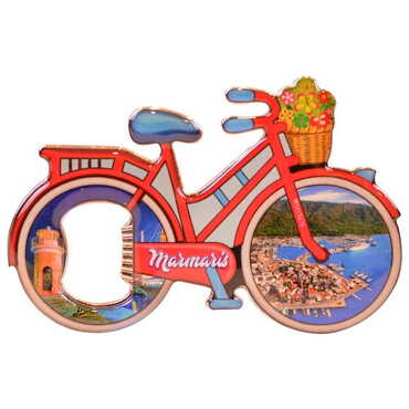 Marmaris Themed Bicycle Shaped Metal Magnetic Bottle Opener 100x65 mm - 8