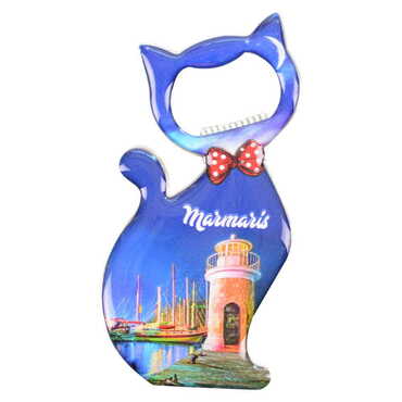 Marmaris Themed Cat Shaped Metal Magnetic Bottle Opener 97x48 mm - 4