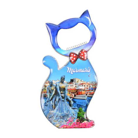 Marmaris Themed Cat Shaped Metal Magnetic Bottle Opener 97x48 mm - 5