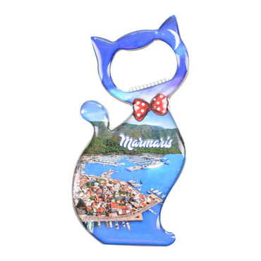 Marmaris Themed Cat Shaped Metal Magnetic Bottle Opener 97x48 mm - 6