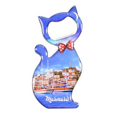 Marmaris Themed Cat Shaped Metal Magnetic Bottle Opener 97x48 mm - 7