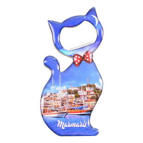 Marmaris Themed Cat Shaped Metal Magnetic Bottle Opener 97x48 mm - 7