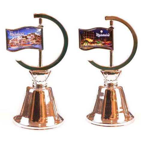 Marmaris Themed Collectible Souvenir Double Face Metal Spinner Flag Bell - Golden Color - 2