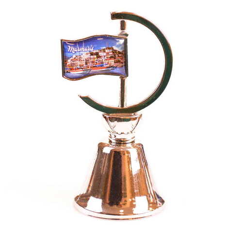 Marmaris Themed Collectible Souvenir Double Face Metal Spinner Flag Bell - Golden Color - 3